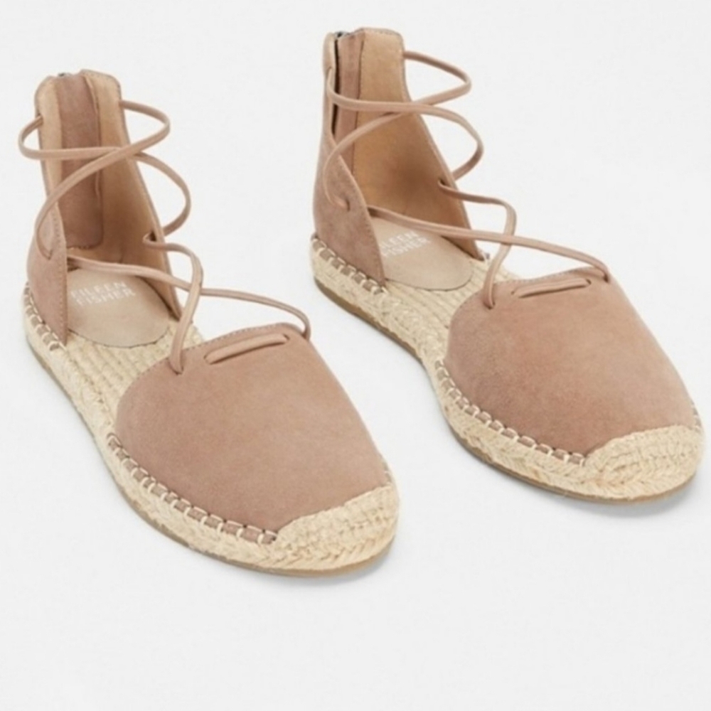 Eileen Fisher leather lace up D'Orsay Lee espadrille latte sandals